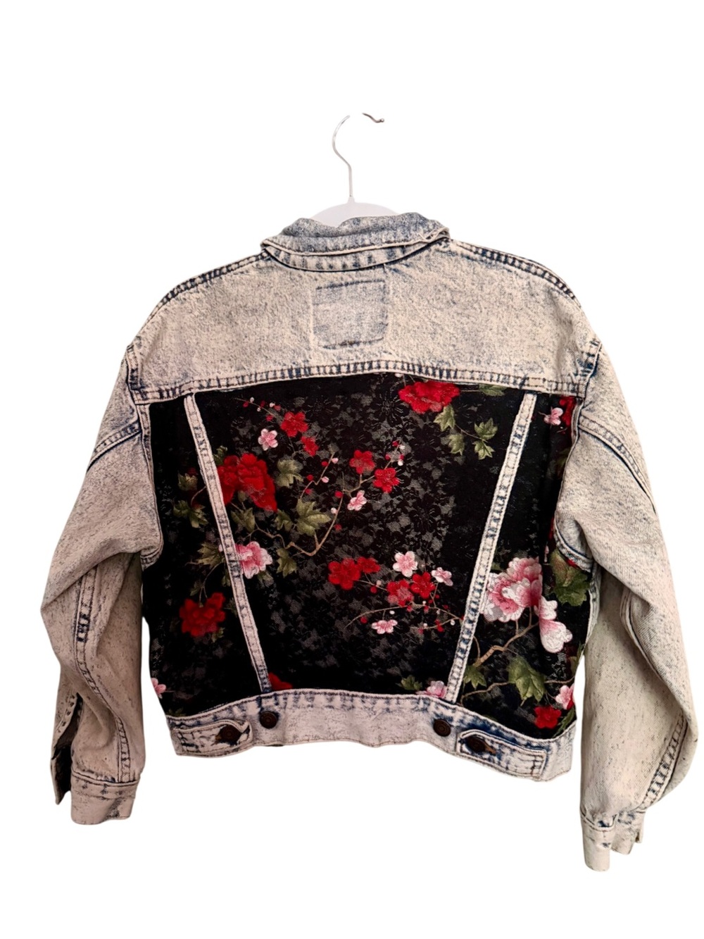 OOAK Vintage Levi’s USA Reworked Floral Lace Denim Jacket S/M